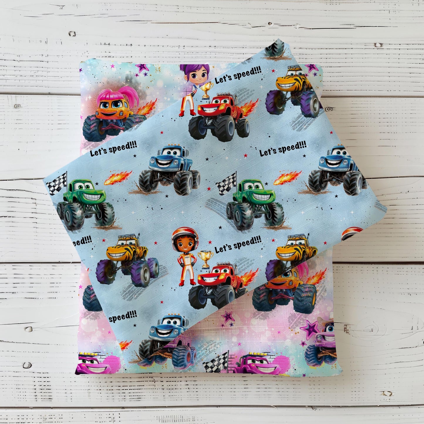 Monstertruck Kinder Pullover blau Rückenansicht – Handgemachtes Sweatshirt