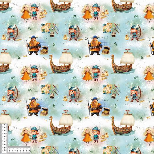 Little Vikings | Viking Softshell Fabric by the Meter | Water-Repellent Children's Fabric