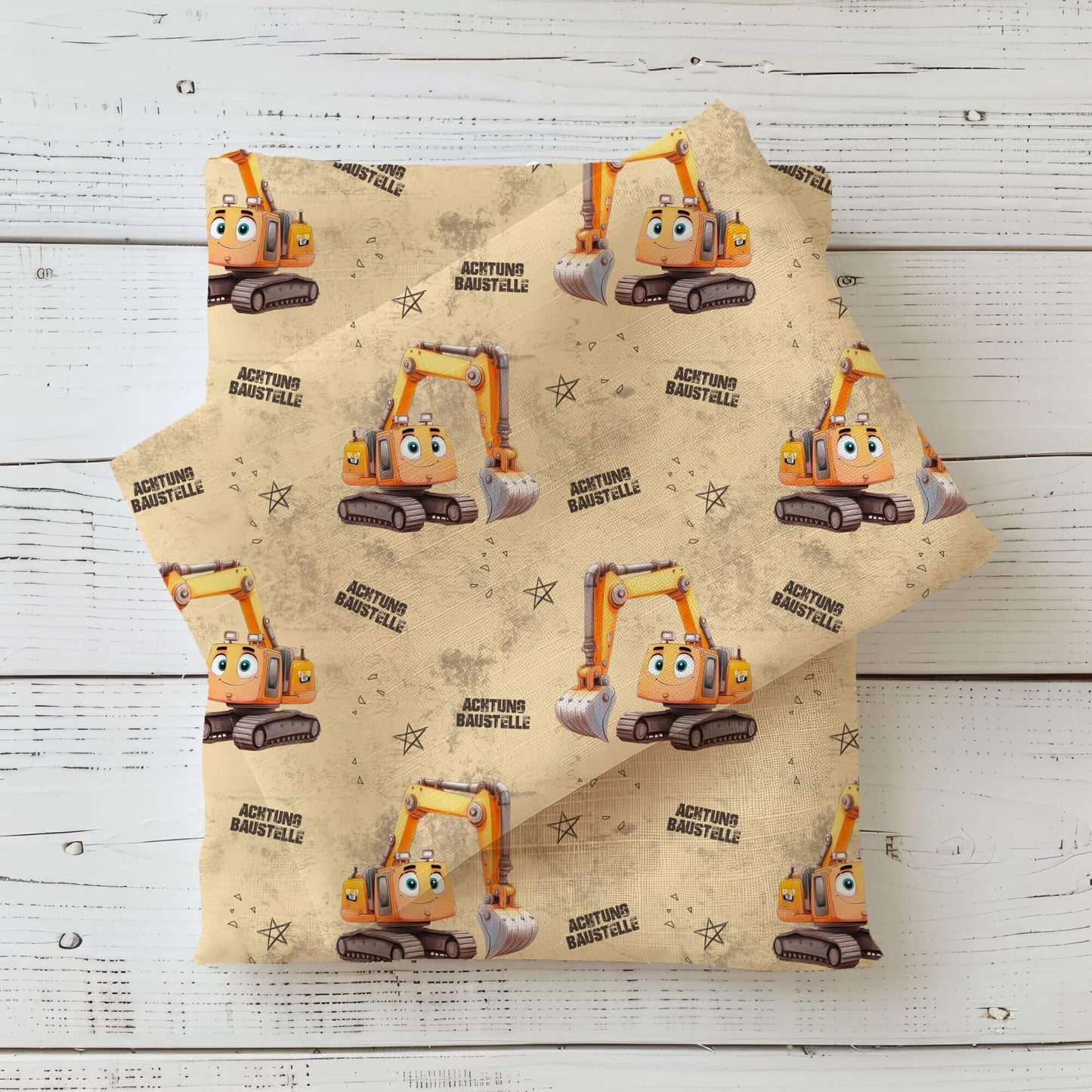 Attention Construction Site | Excavator Softshell Fabric by the Meter | Water-Repellent Children's Fabric