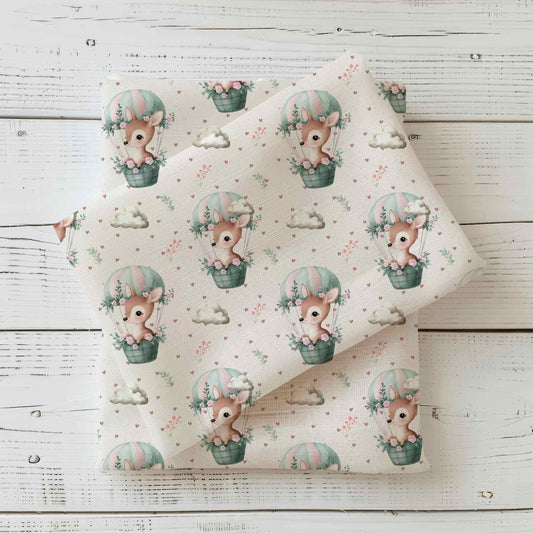 Hot air balloon deer | Deer swimwear fabric UV50+ per meter | Children's fabric for swimwear