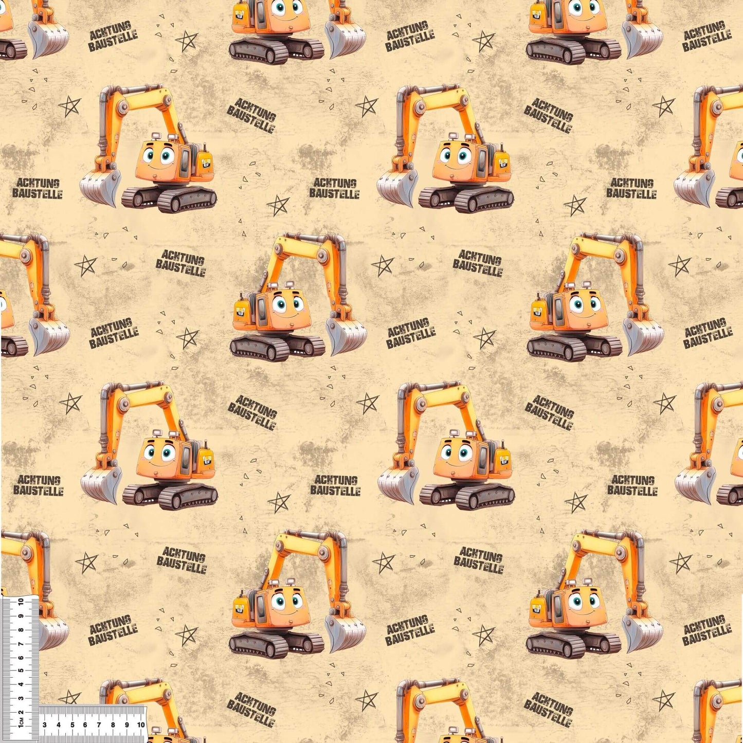 Caution Construction Site | Excavator Fabric by the Meter | Children's Fabric