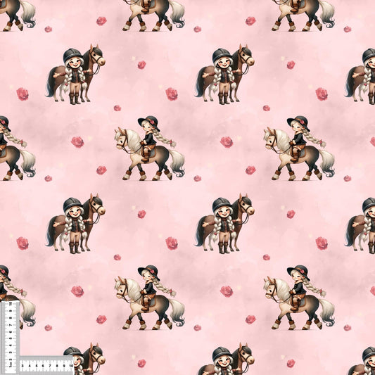Rider in Pink | Horse Swim Fabric UV50+ per meter | Kids Fabric for Swimwear