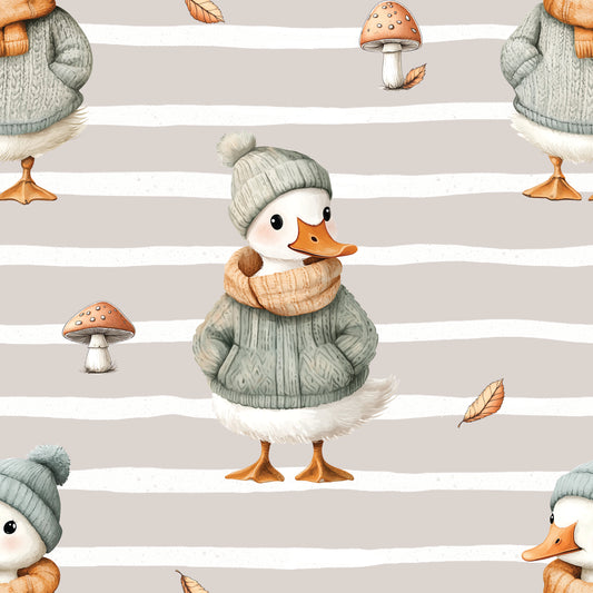 Herbst Gans Stoff Meterware Detailaufnahme – Kinderstoff Gans Herbst Jersey
