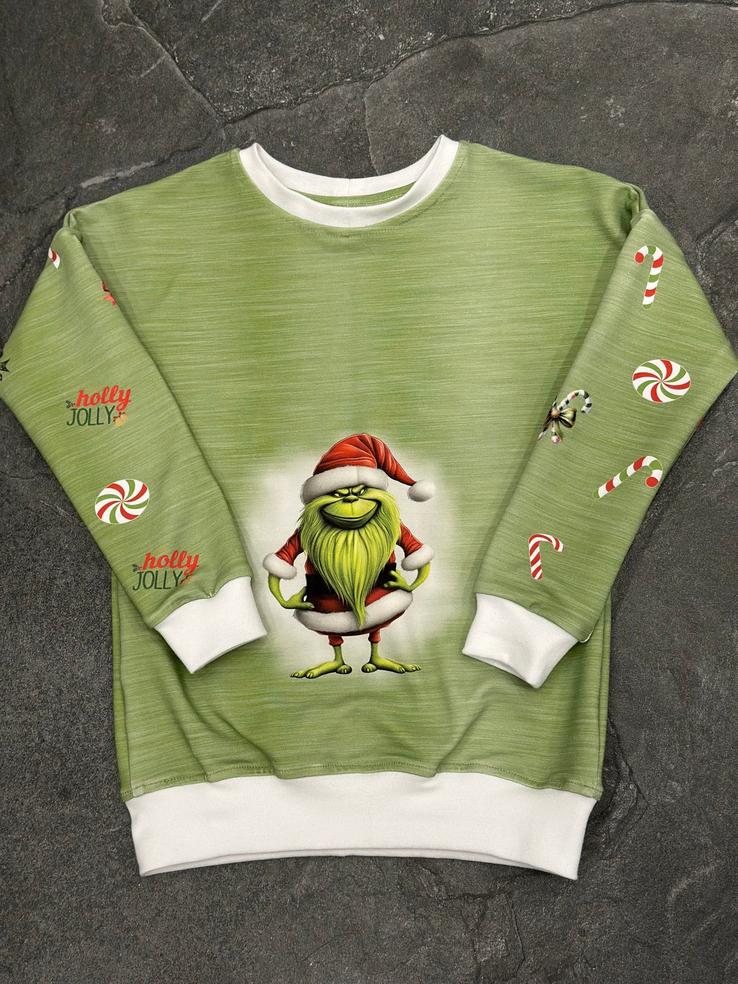 Grinch Panel Kombistoff grün Nähbeispiel – Kinderstoff Weihnachten Jersey