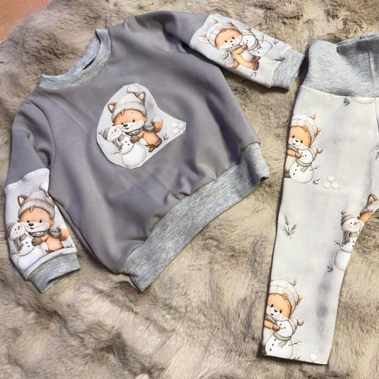 Fuchs Schneemann Stoff Detailaufnahme – Weihnachten Kinderstoff Jersey
