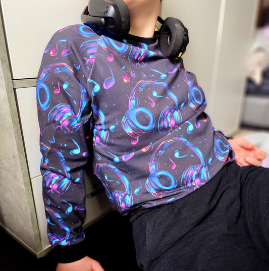 Neon Beats | Music Fabric by the Meter | Jersey Kids Fabric