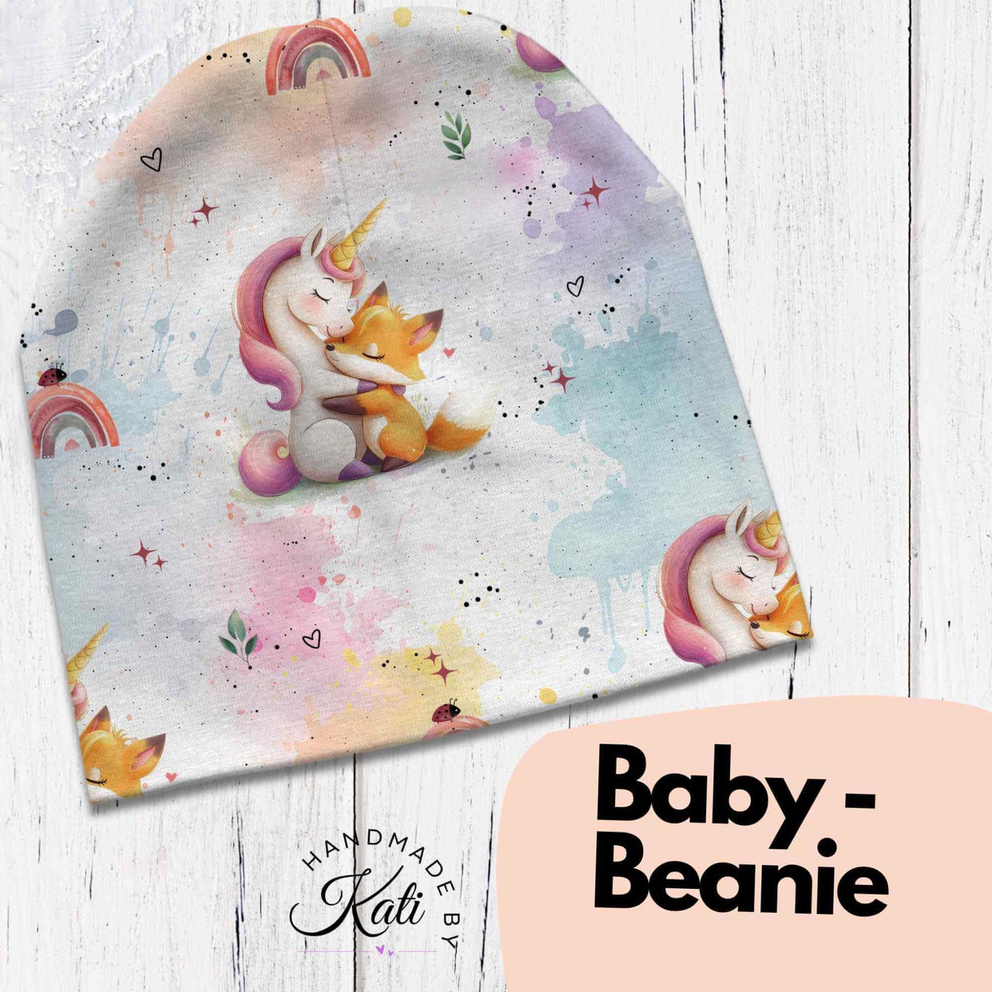 Handmade Beanie Mütze Einhorn Fuchs – Baby Kinder Wintermütze handgemacht Handmade by Kati