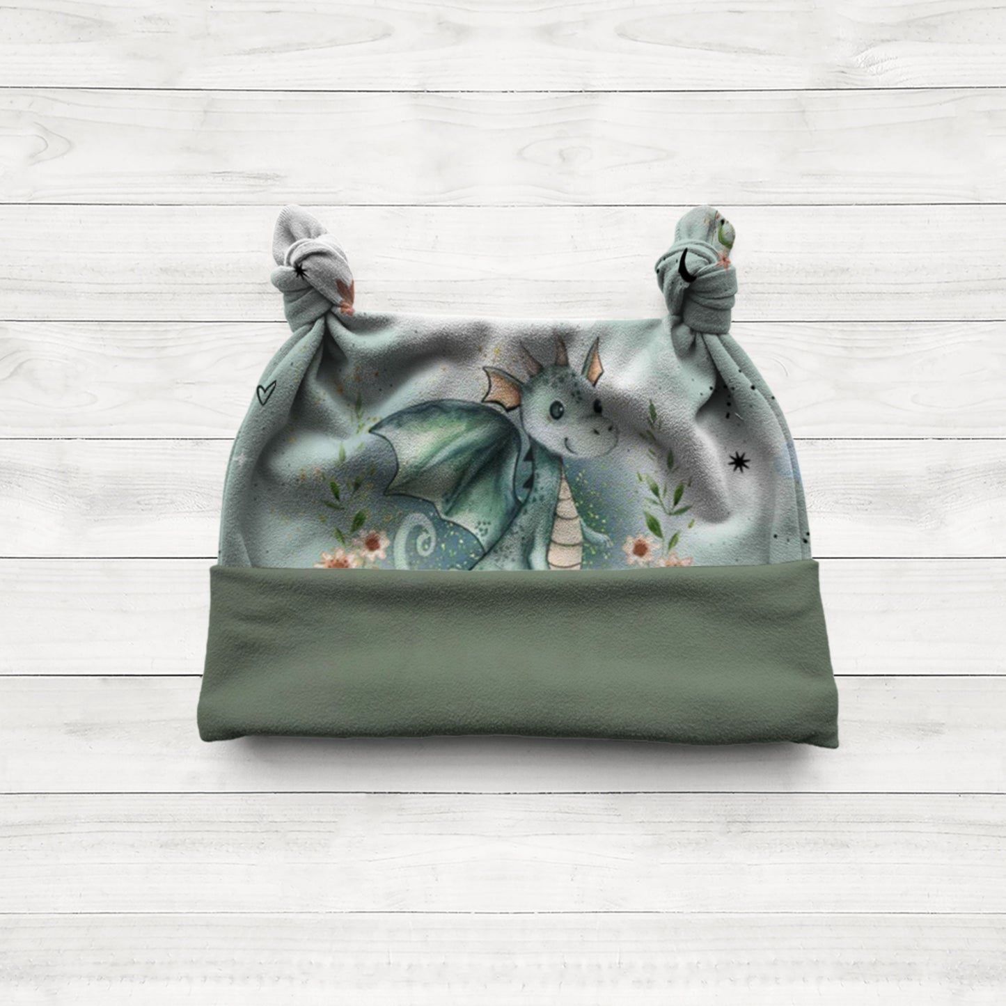 Baby Knotenmütze Drachen handgenäht · mint · passend zum Strampler Set · Handmade by Kati