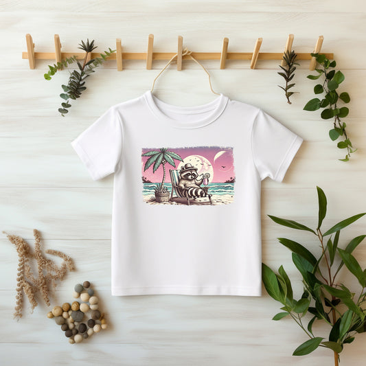 Sommer Waschbär DTF Transfer Detailaufnahme – Bügelbild Kinderkleidung