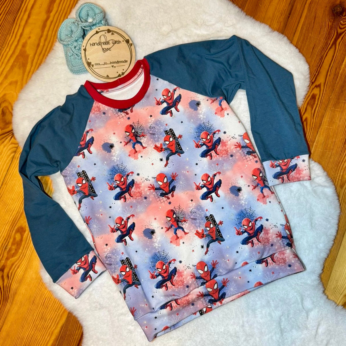 Spider Hero Kinderstoff French Terry – Superhelden Motiv Meterware Jungen