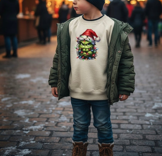 Grinch Bügelbild Weihnachten Anwendungsbeispiel – DTF Transfer Kindershirt