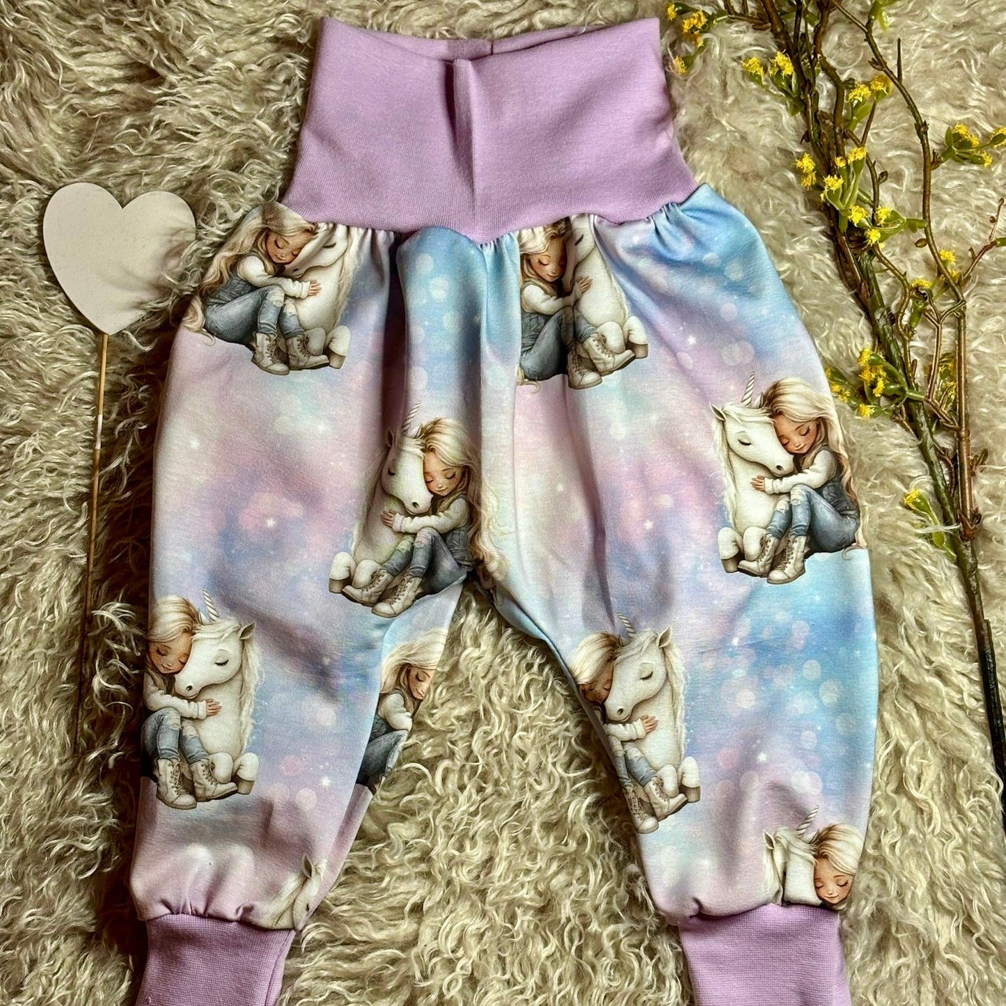 Weißes Einhorn Stoff Rib Jersey – Kinderstoff Einhorn Motiv Meterware