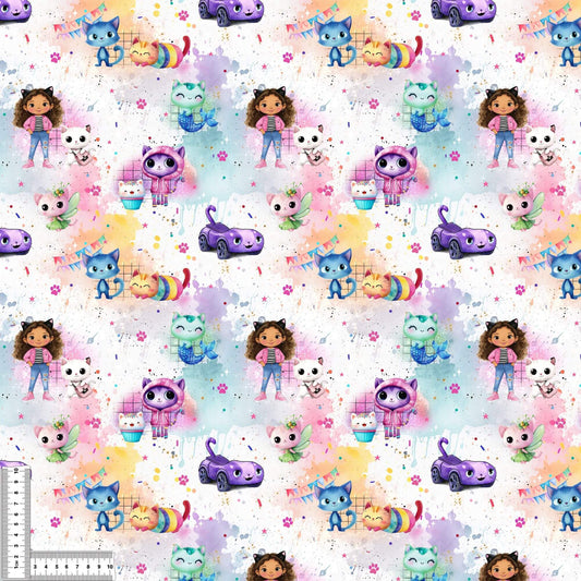 Rainbow Cat House | Fabric by the Yard | Children's Fabric