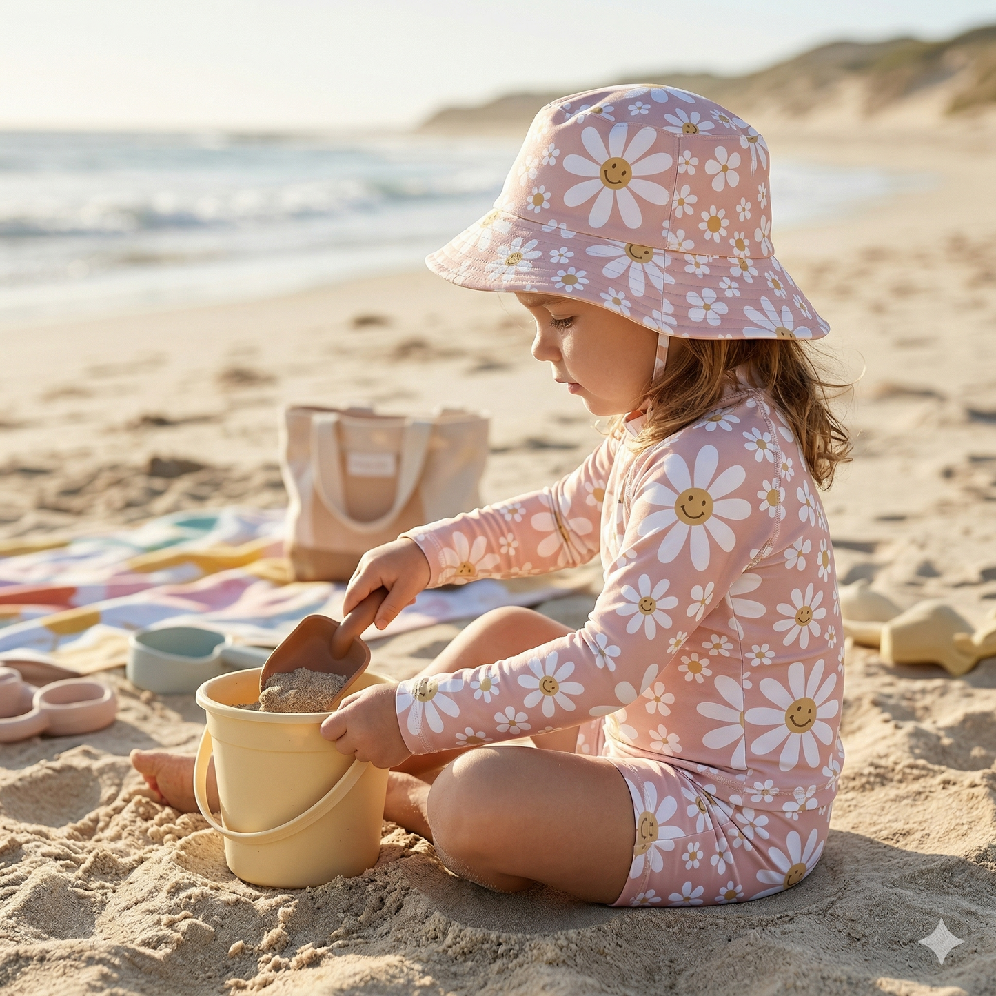 Smiley Daisies | Retro Flowers Softshell Fabric by the Meter | Water-Repellent Children's Fabric