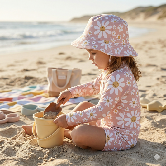 Smiley Daisies | Retro Flowers Softshell Fabric by the Meter | Water-Repellent Children's Fabric