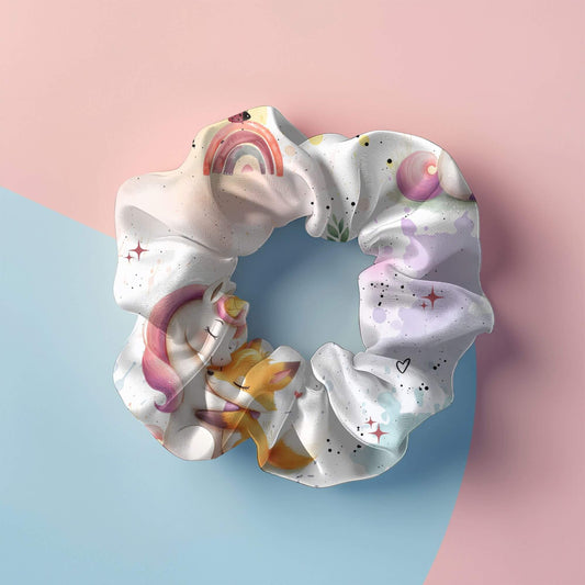 Einhorn Scrunchie Haargummi Detailaufnahme – handgemacht Mädchen Haarband