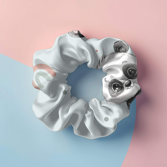 Panda Scrunchie Haargummi Detailaufnahme – handgemacht Mädchen Haarband