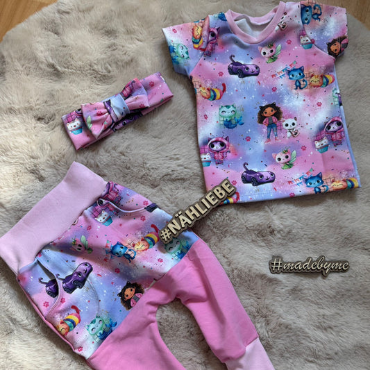 Kinderstoff 0,5m Jersey Meterware - „Candy Dream Katzenhaus"