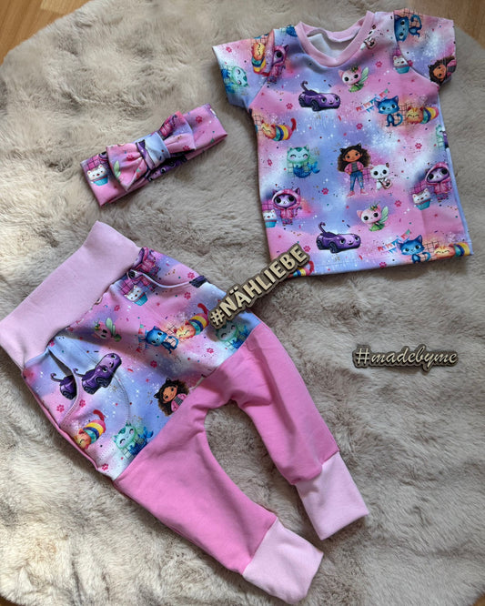 Children's Fabric 0.5m Jersey by the Meter - "Candy Dream Cat House"