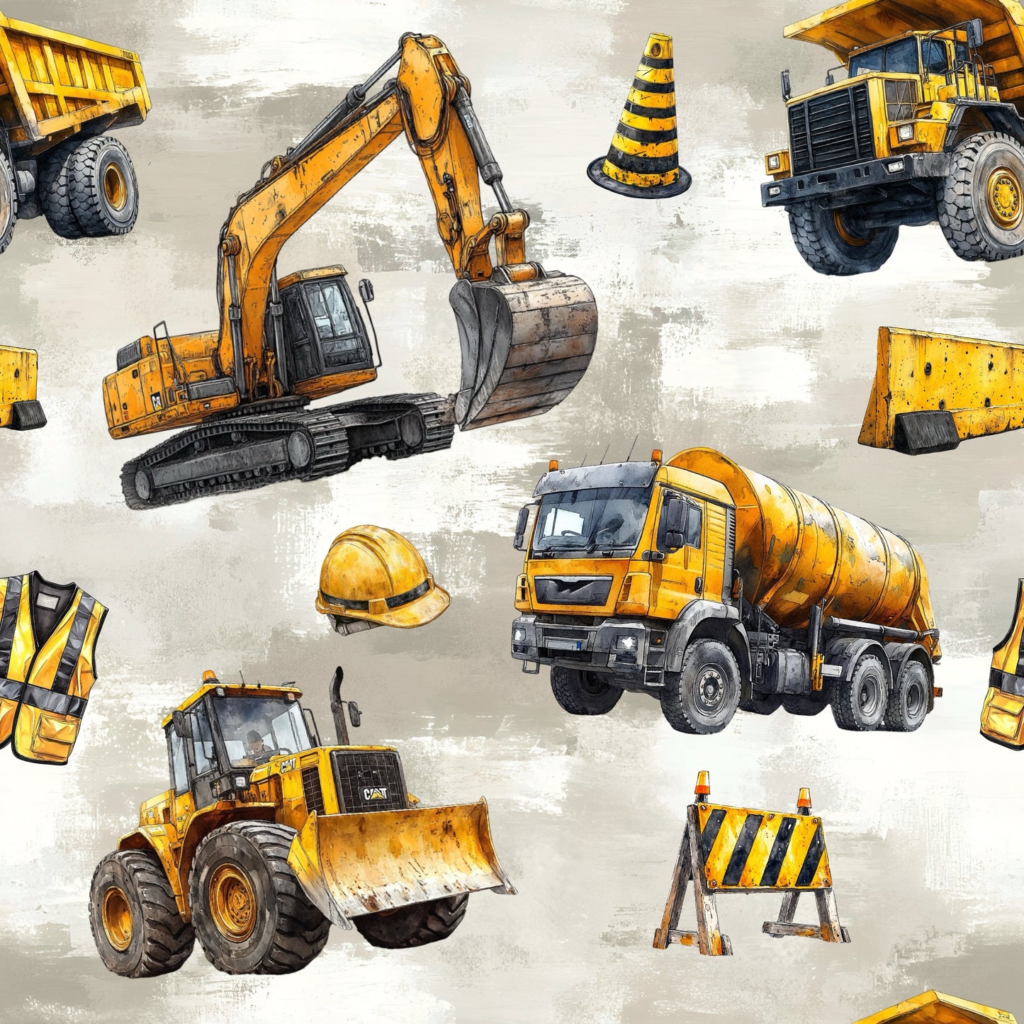Große Baustelle | Bagger Kinderstoff