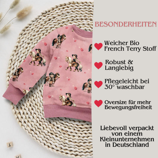 Mädchen Pferd altrosa Kinderpullover – Sweatshirt French Terry handgemacht