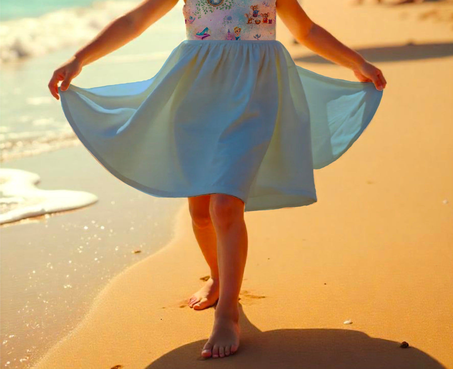 Moonlight Princess Drehkleid blau Detailaufnahme – French Terry handgemacht