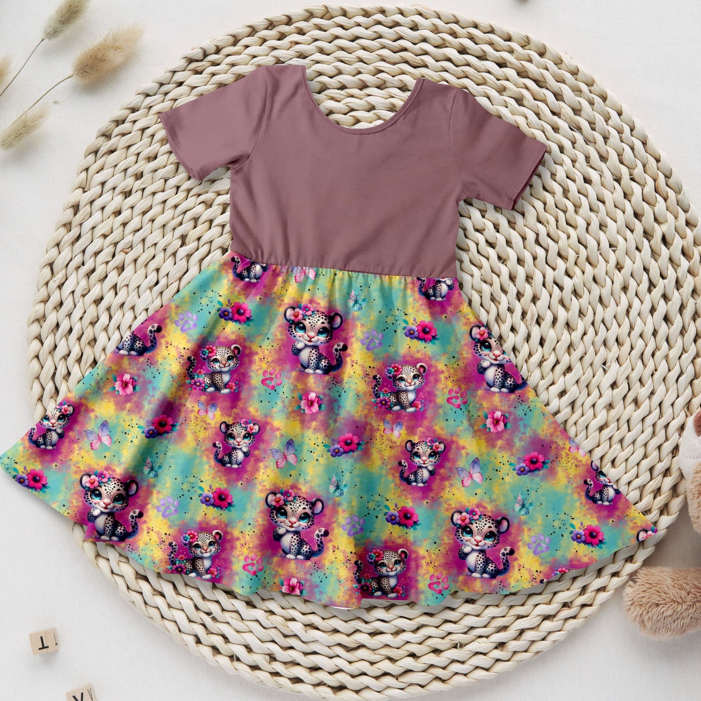 Regenbogen Leo Kinderstoff French Terry – Leopard Meterware Nähprojekt Mädchen