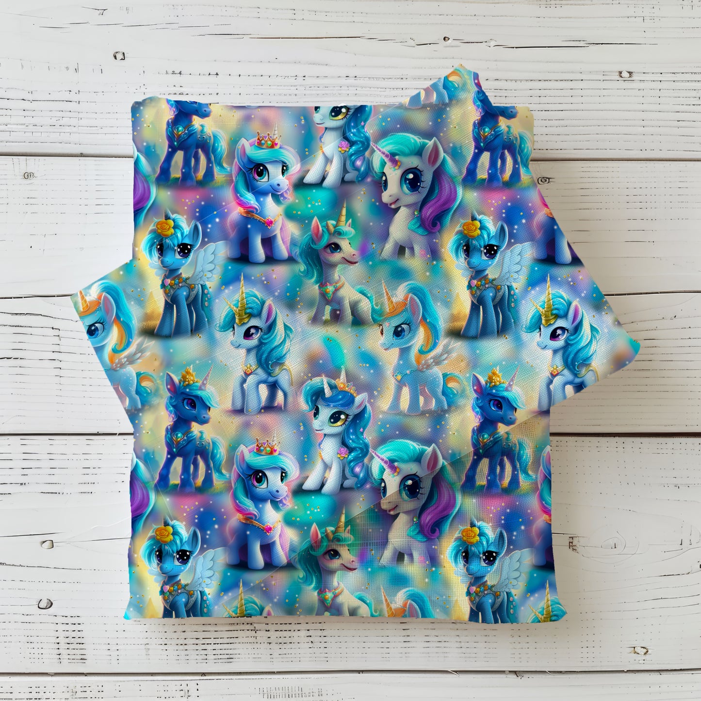 Kleine Ponys Kinderstoff French Terry – Einhorn Pony Meterware Mädchen Nähprojekt