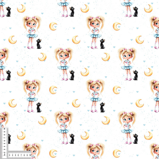 Moon Girl | Anime Swim Fabric UV50+ By the Meter | Children's Fabric for Swimwear