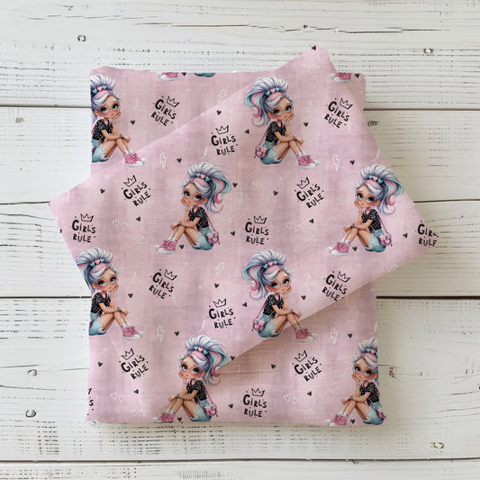 Girls Rule Stoff Meterware Detailaufnahme – Mädchen Kinderstoff Jersey Motiv