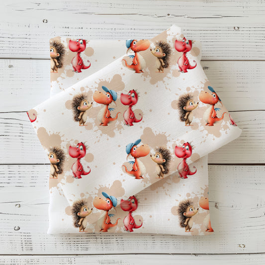 Dragon Friends | Dragon Softshell Fabric by the Meter | Water-Repellent Children's Fabric