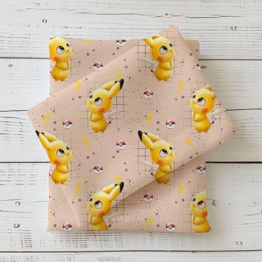 PikaPlüsch Stoff Detailaufnahme – Anime Kinderstoff Jersey Meterware
