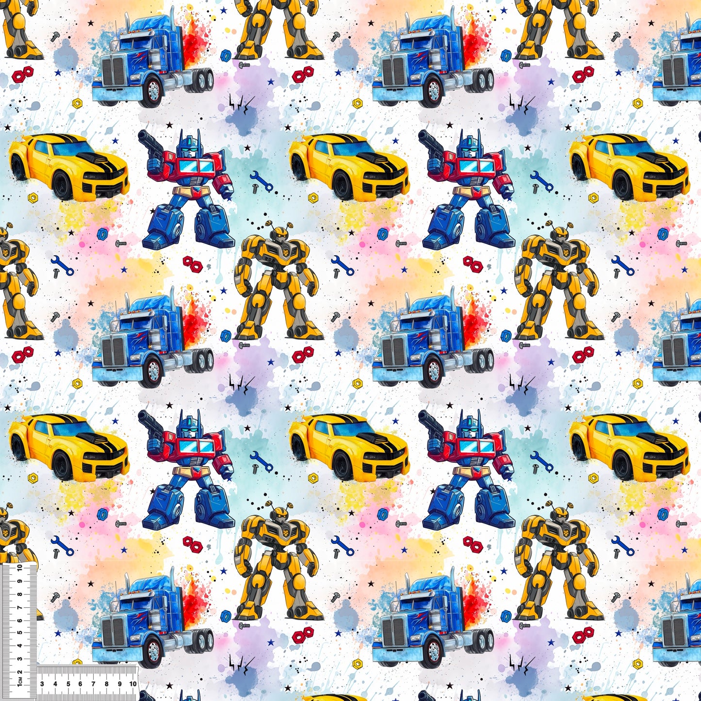 RobotCars in Rainbow | Robot Car Softshell Fabric by the Meter | Water-repellent Kids' Fabric
