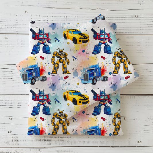 RobotCars in Rainbow | Robot Car Softshell Fabric by the Meter | Water-repellent Kids' Fabric