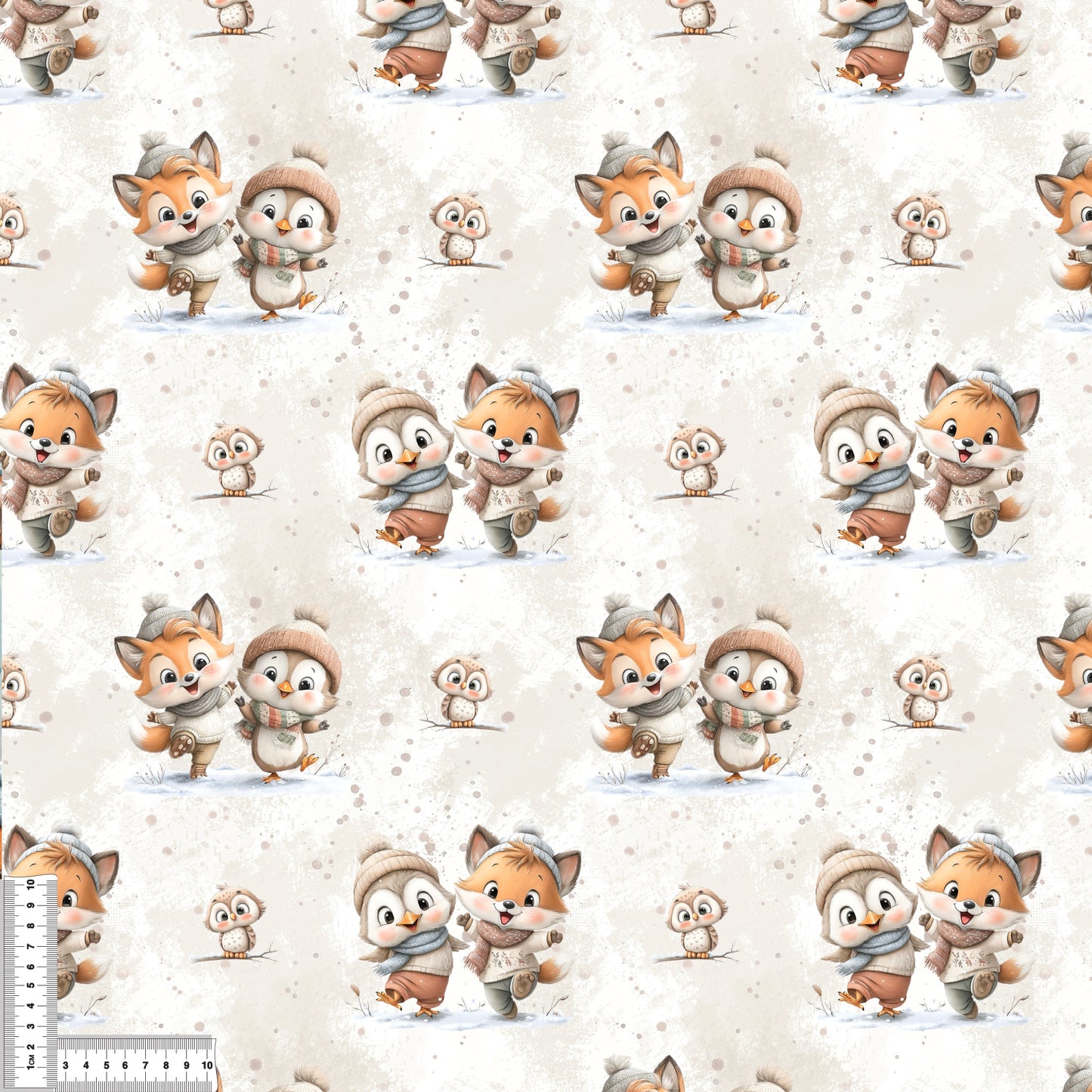 Kids fabric 0.5m Rib Jersey by the meter "Fox, Penguin & Owl"