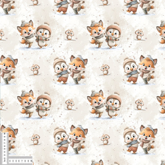 Fuchs Pinguin Eule Kinderstoff Farbvariante – Weihnachten Jersey Meterware