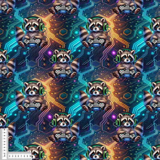 Gamer Raccoon | Gaming Fabric by the Meter | French Terry Children's Fabric