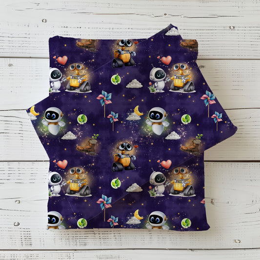 Love in Space | Robot Softshell Fabric by the Meter | Water-Repellent Children's Fabric