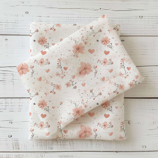 Blütenherz | Flower Softshell Fabric by the Meter | Water-Repellent for Jackets & Outdoor Children's Clothing