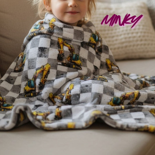 Excavator Vehicle Check | Vehicle Fabric by the Meter | Children's Fabric