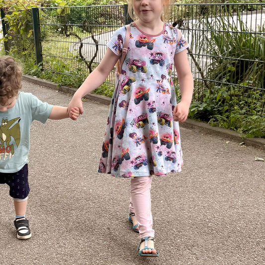 Monster Truck in pink | Vehicle fabric by the meter | Rib jersey children's fabric