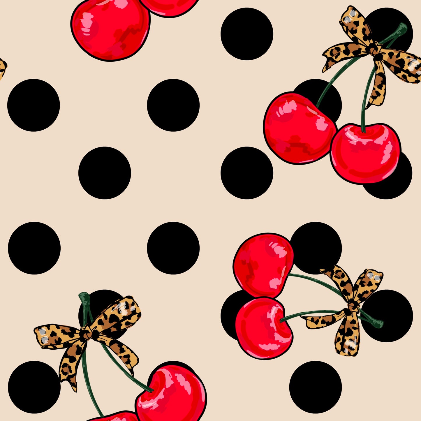 Fabric design "Leo Cherries" fabric by the meter – Softshell, Cotton, Muslin, Minky & Lycra UV50+
