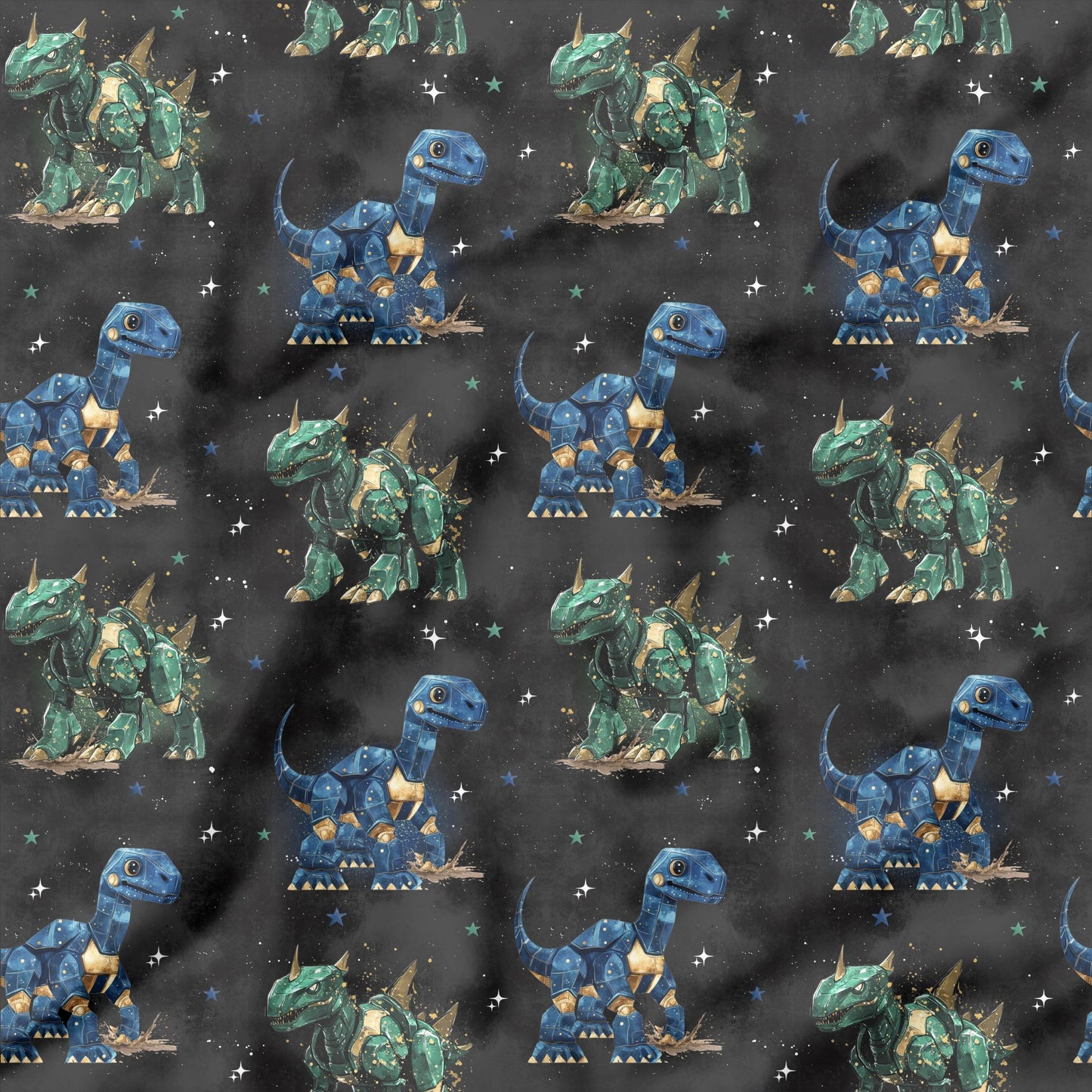 Robo Dinos | Dino Fabric by the Meter | Children's Fabric