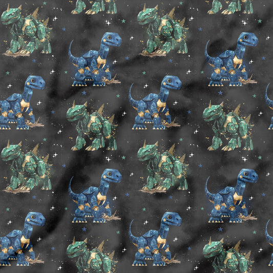 Robo Dinos | Dino Children's Fabric | Jersey Fabric by the Meter