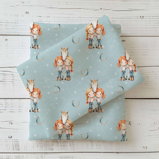 Best Friends & Horse | Horse Fabric by the Meter | Children's Fabric