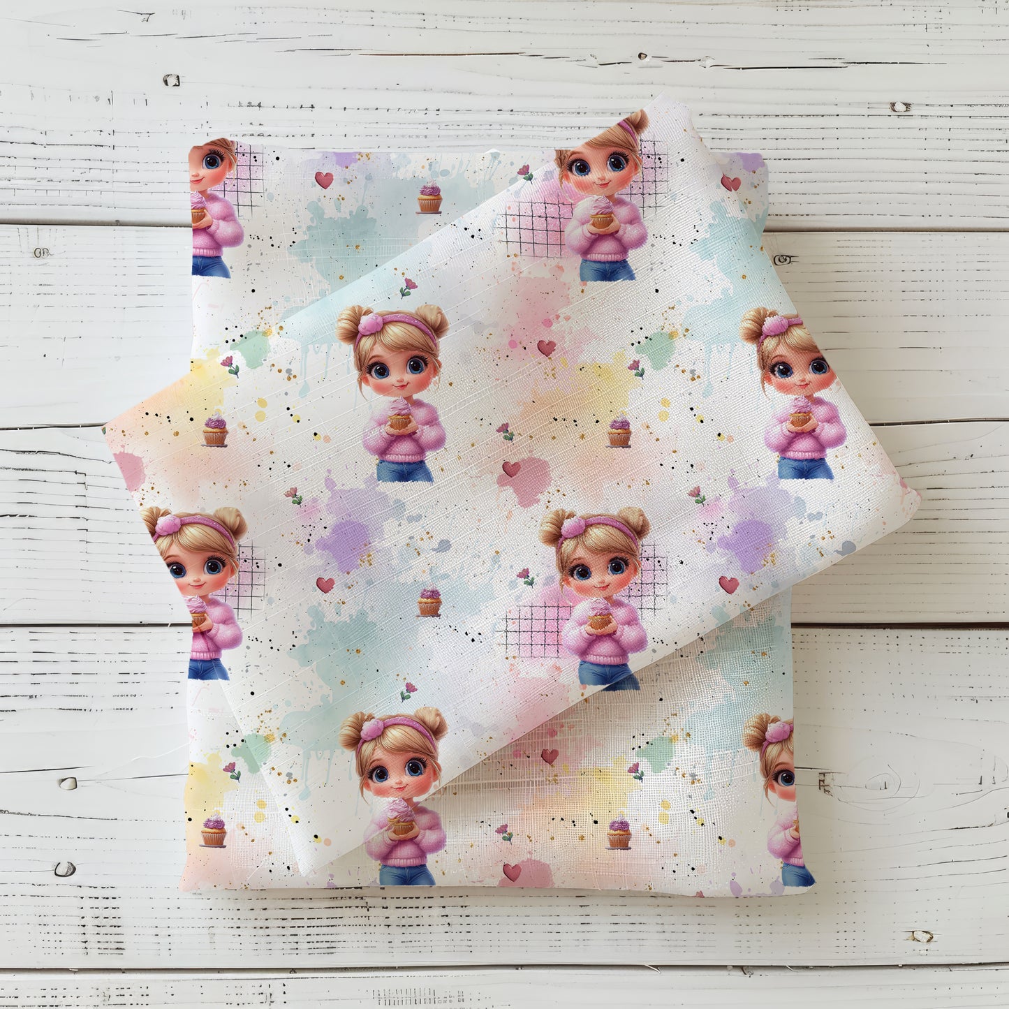 Cup Cake Girl Kinderstoff Farbvariante – Jersey Meterware Mädchen Cupcake