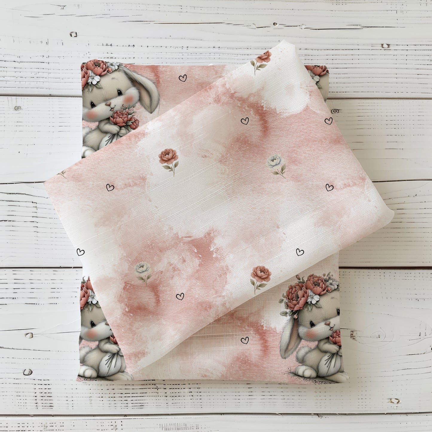 Flowers & Heart | Flower Fabric by the Meter | Kids Rib Jersey Fabric