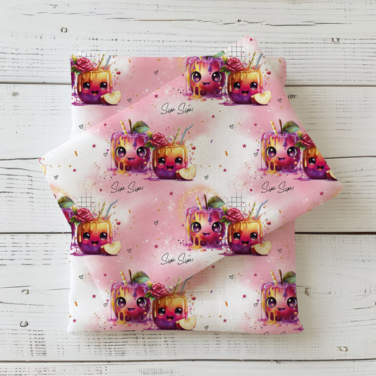 Kawaii Magic Mug | Fruits Swimwear Fabric UV50+ By the Meter | Children's Fabric for Swimwear