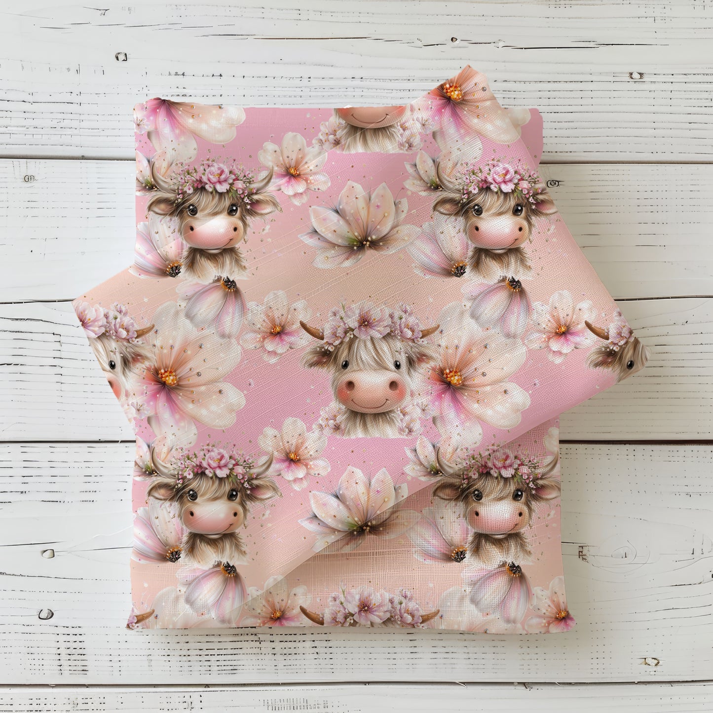 Highland Cow Love | Cow Swim Fabric UV50+ By the Meter | Children's Fabric for Swimwear