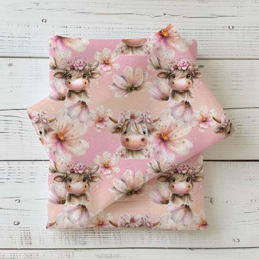 Highland Cow Love | Cow Fabric by the Meter | Baby and Children's Fabric